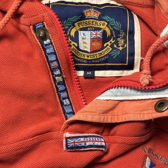 Pussers Island Gear 1/4 Zip Pullover Orange Pullover Flags Sailing Men's Medium - Picture 3 of 6